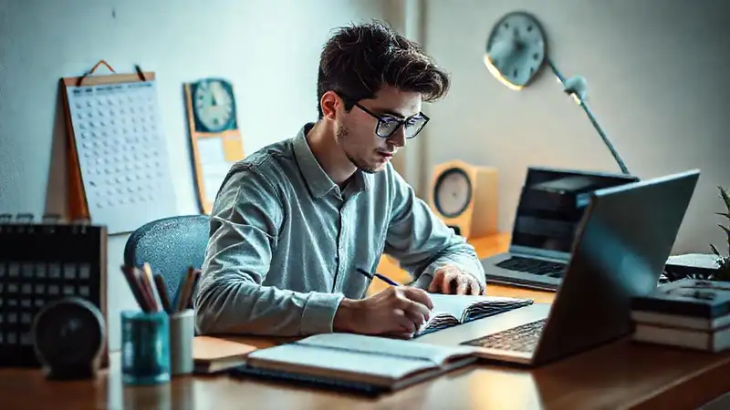 Estudiante organizado estudiando en un ambiente motivador