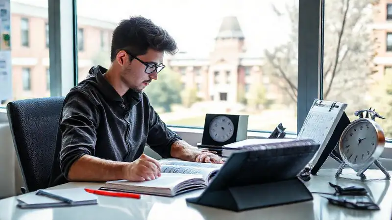 Estudiante estudia en un espacio motivador y organizado