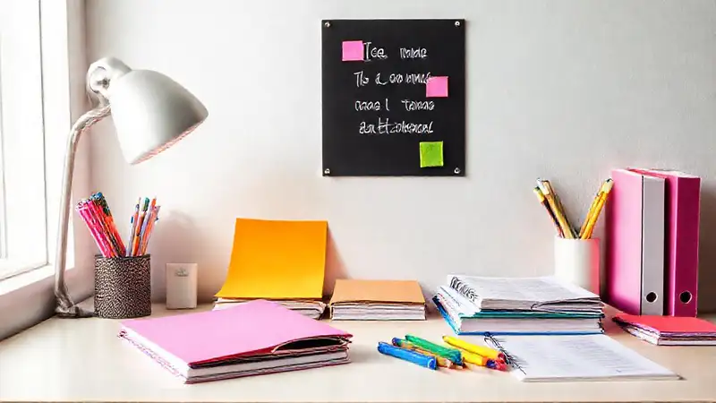 Mesa ordenada con notebooks y notas inspiradoras