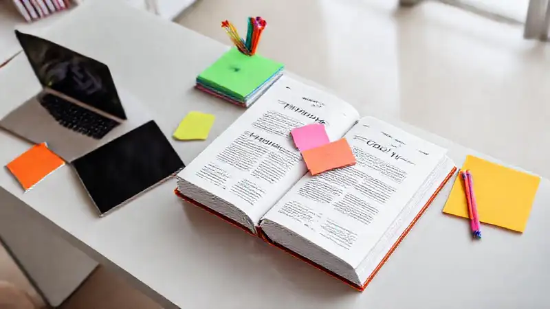 Espacio organizado con libros, notas y tecnología