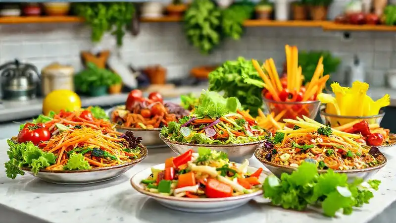 Platos coloridos y saludables en ambiente alegre