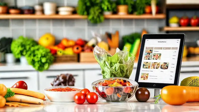 Lista saludable, comida balanceada y cocina organizada