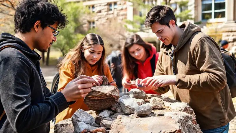 Estudiantes de geología en campo educativo
