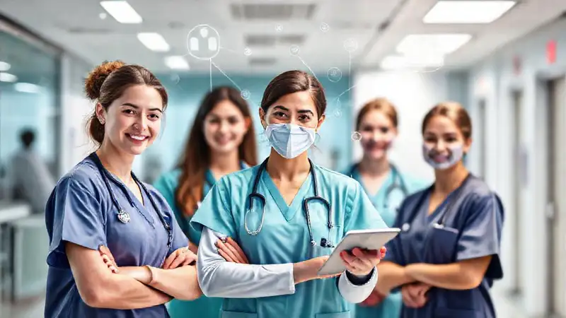 Red profesional de enfermeros en hospital moderno
