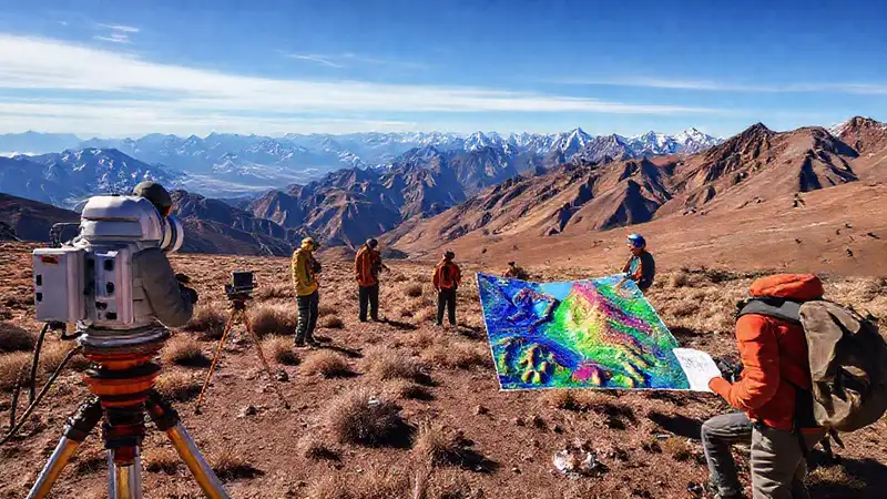 Equipamiento y mapas para estudios geológicos