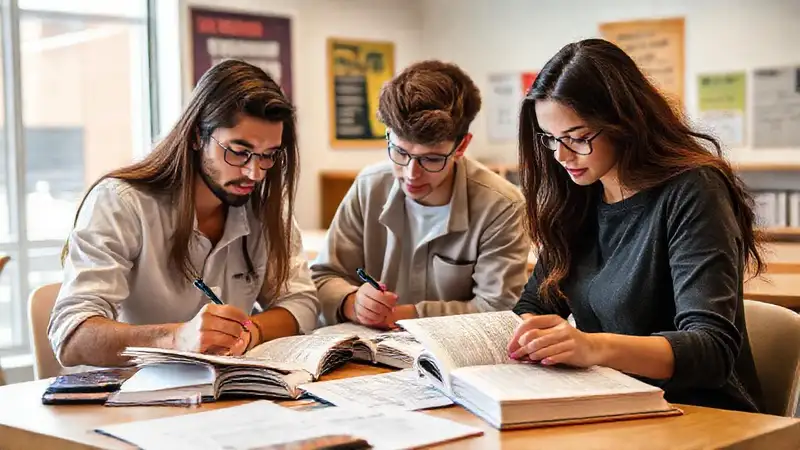 Estudiantes motivados en estudio organizado y brillante