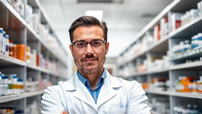 Profesional de farmacia en laboratorio moderno