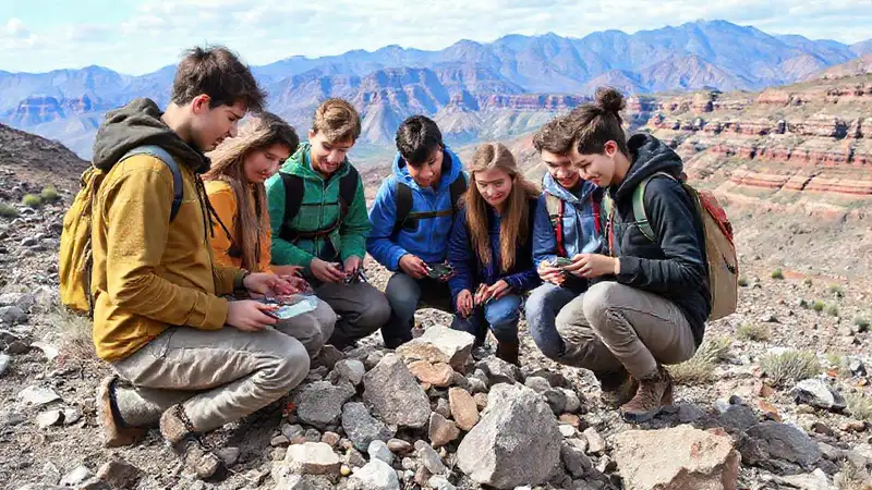 Estudiantes trabajan en campo geológico juntos