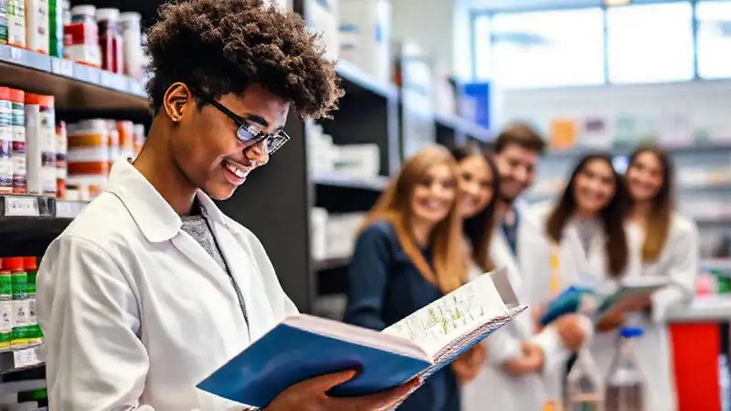 Estudiante de farmacia en un entorno moderno