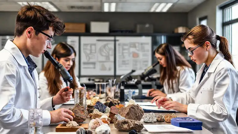 Estudiantes trabajan en laboratorio de minerales