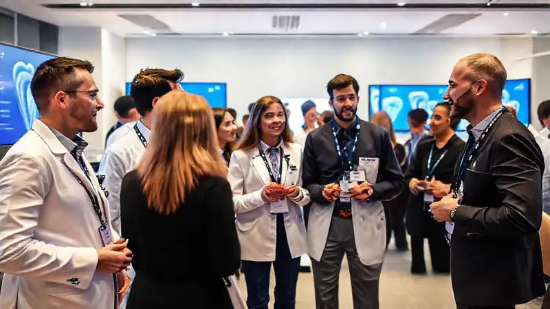 Networking profesional de dentistas en evento moderno