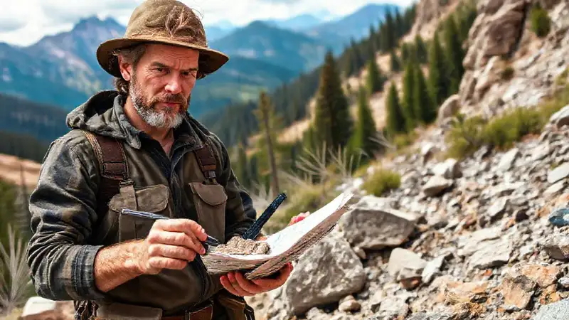 Geólogo estudiando rocas en paisaje montañoso