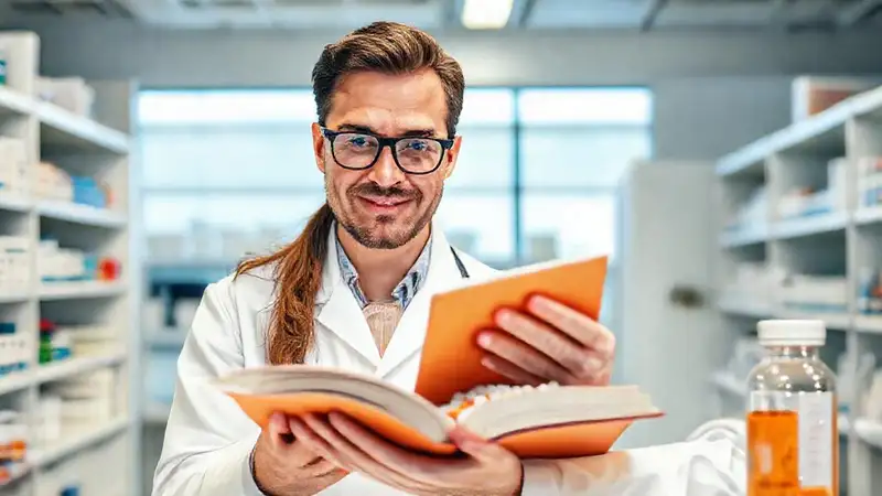 Farmacéutico estudiando en un entorno profesional