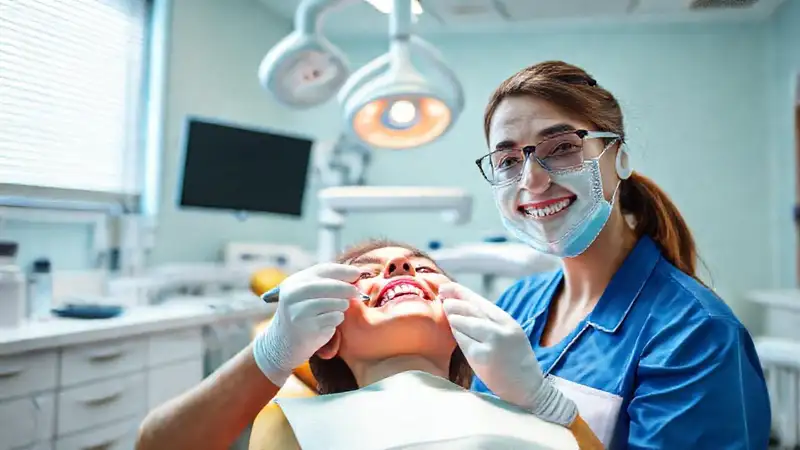 Clinica dental moderna con equipo y sonrisa