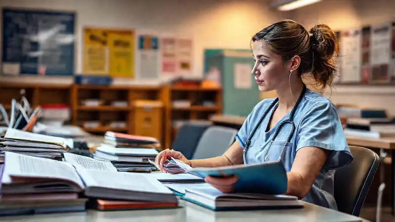 Estudiante de enfermería preparado para el examen