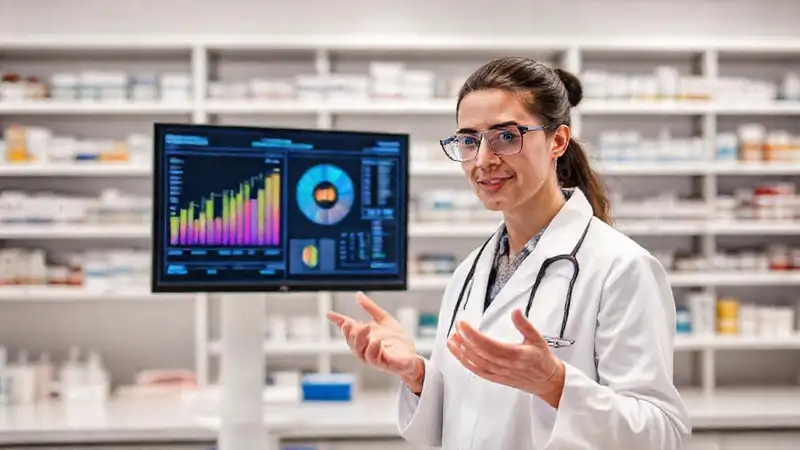 Científico presenta datos en laboratorio moderno