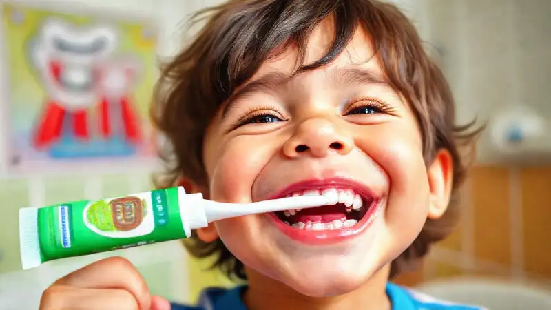 Niño sonriente cepillándose los dientes feliz