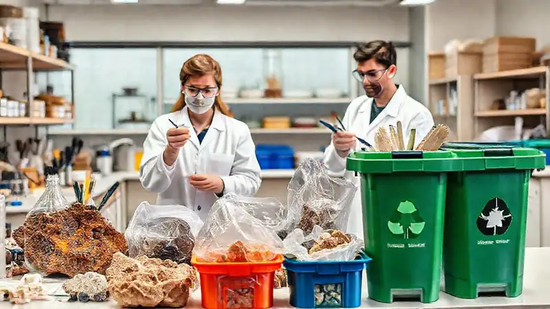 Materiales ecológicos reutilizables en laboratorio geológico