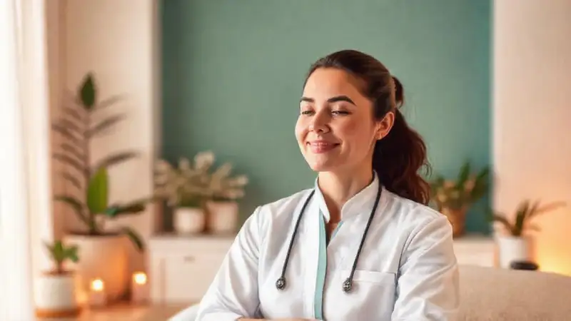 Terapeuta relajante en ambiente tranquilo y calmado