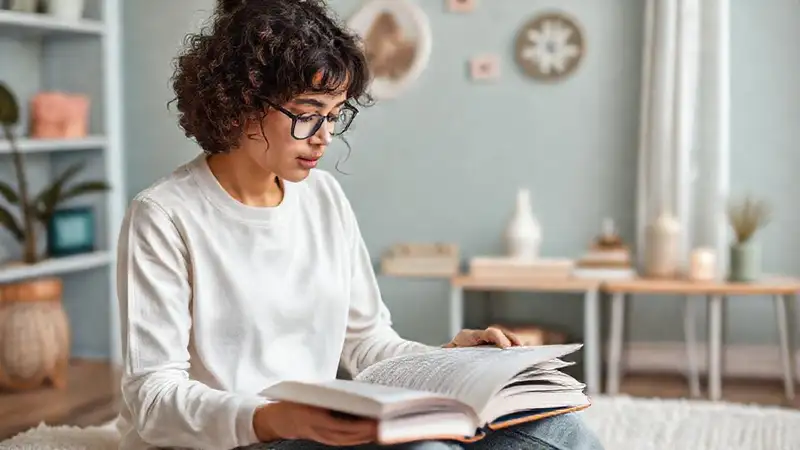 Estudiante en ambiente tranquilo y ordenado