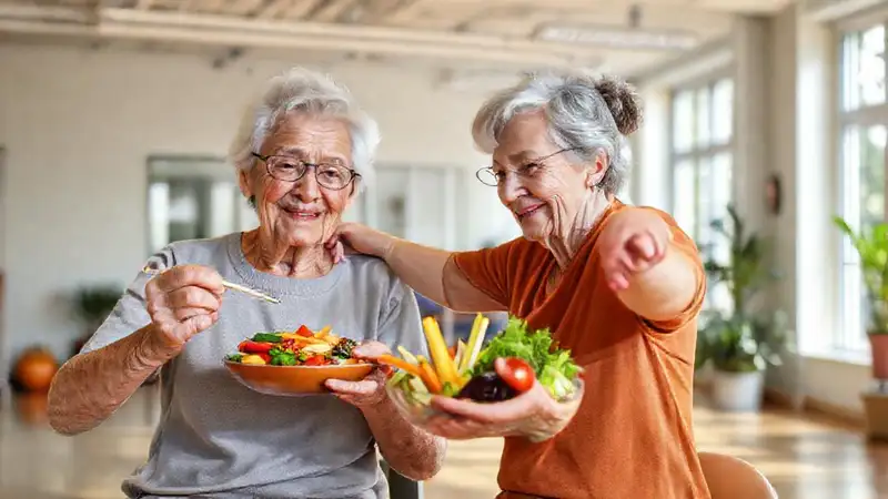 Anciano saludable con verduras en gimnasio moderno