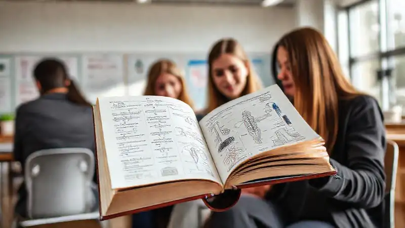 Libro abierto con fórmulas, diagramas y herramientas