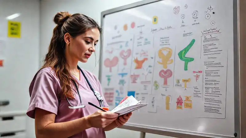 Estudiante de enfermería estudiando en ambiente motivador