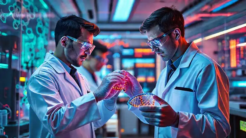 Laboratorio futurista con tecnología genética avanzada