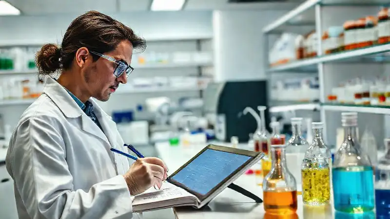 Científico investigando en laboratorio moderno organizado