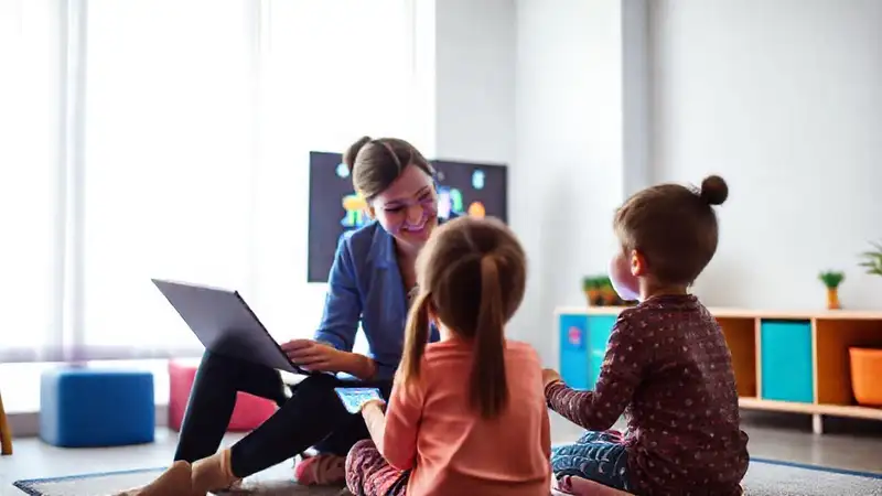 Terapeuta usa tecnología digital con niños