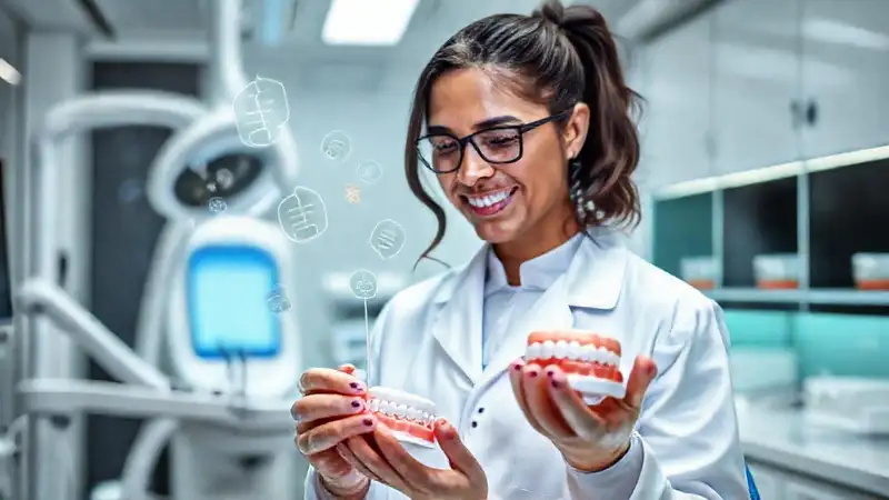 Investigador dental en laboratorio futurista y ético