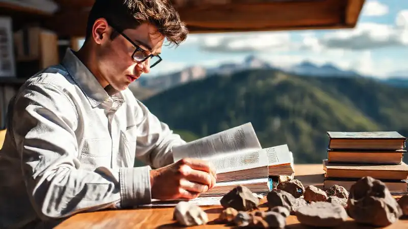 Estudiante de geología estudiando en un escritorio