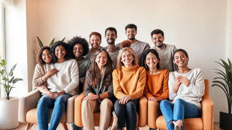 Personas diversas en ambiente terapéutico cálido