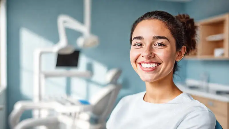 Estudiante confiado en clínica dental moderna