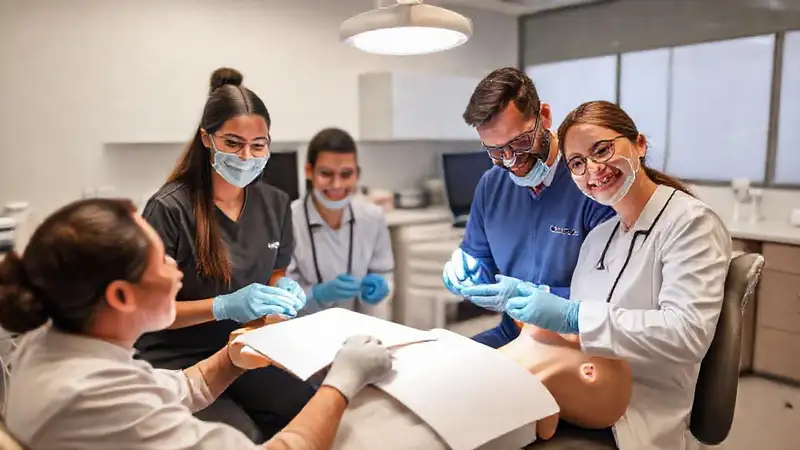 Sesión de entrenamiento dental en clínica moderna