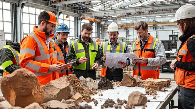 Ingenieros geológicos en taller técnico colaboran