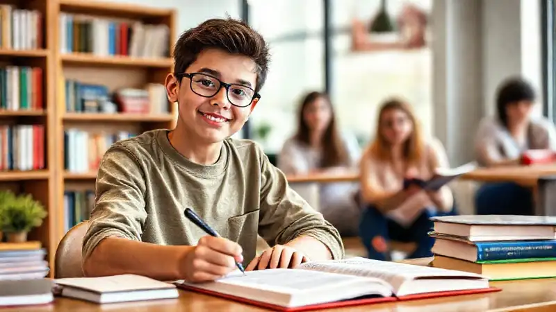 Estudiante motivado y concentrado con apoyo y recursos