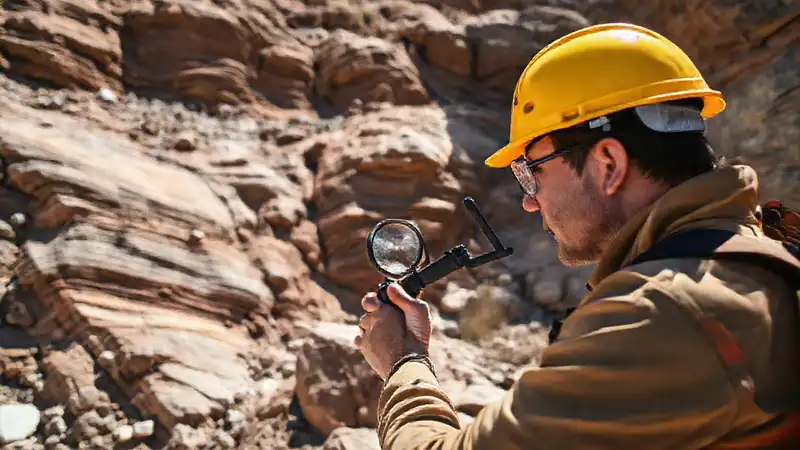 Geólogo examina rocas en terreno elevadamente