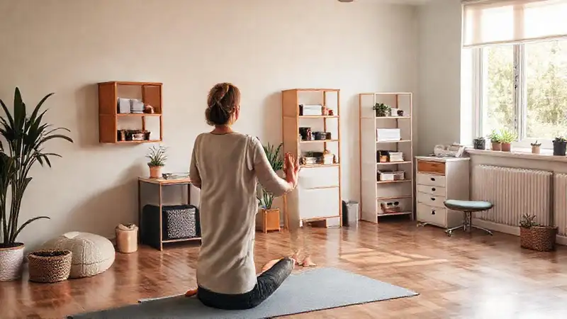 Sala de terapia tranquila con ejercicios de respiración