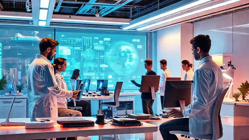 Espacio futurista de terapeutas con tecnología avanzada