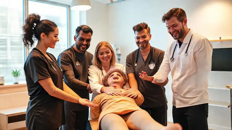 Fisioterapeutas colaboran con paciente en equipo