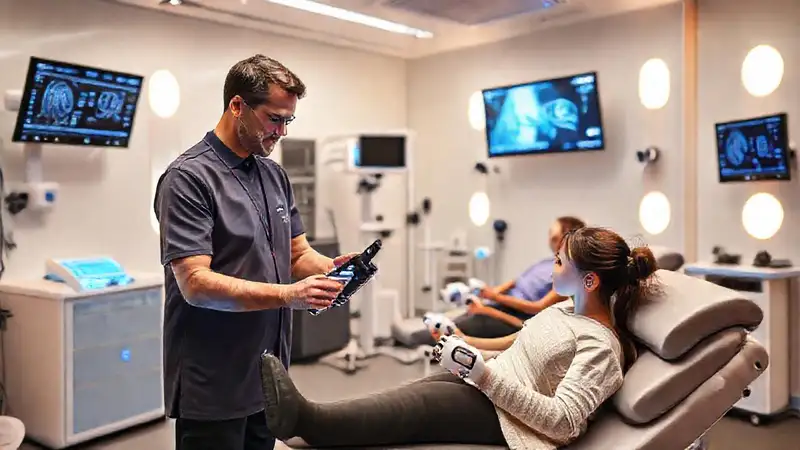 Terapista usa tecnología avanzada en clínica moderna