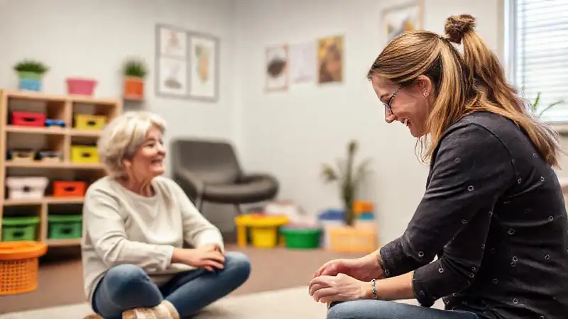 Terapeuta ayuda pacientes en ambiente calmado
