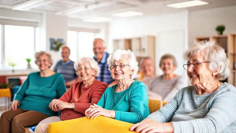 Adultos mayores en terapia en ambiente moderno