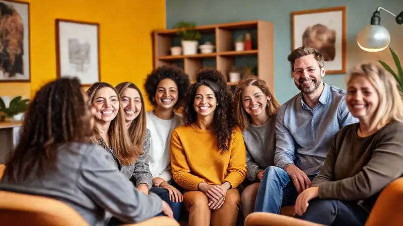 Grupo diverso en ambiente de terapia positiva
