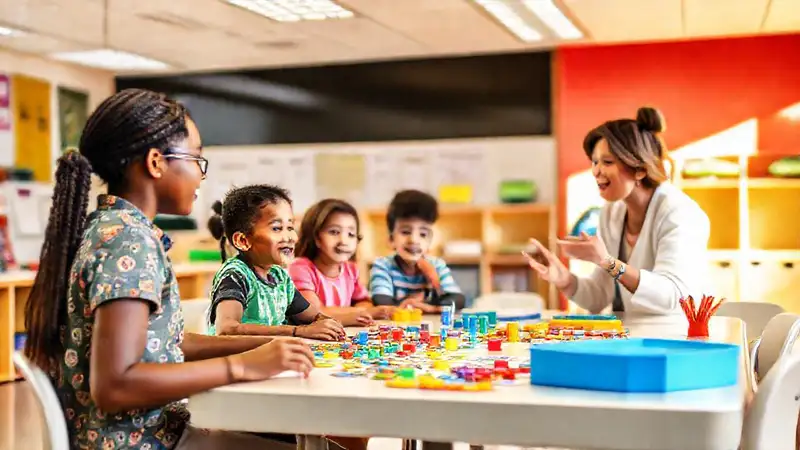 Aula diversa y activa con juegos y colores