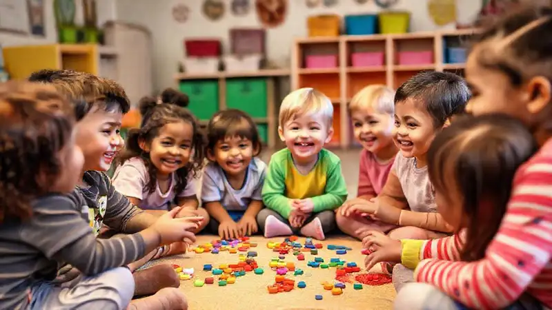 Niños en terapia jugando en ambiente positivo