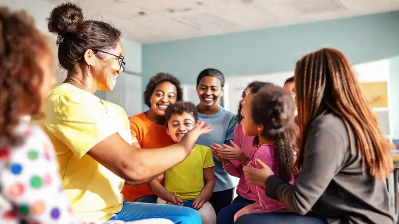 Terapeuta guía grupo en clínica inclusiva y vibrante