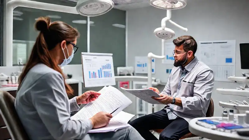 Estudiantes en consultorio dental estudian y planifican