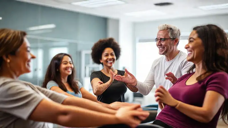 Terapia física con pacientes felices y activos